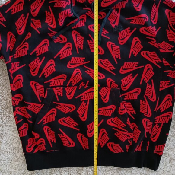 Nike Mens Hoodie Black Red Long Sleeve Draw String Graphic Size Large Grunge Y2K - Picture 7 of 8